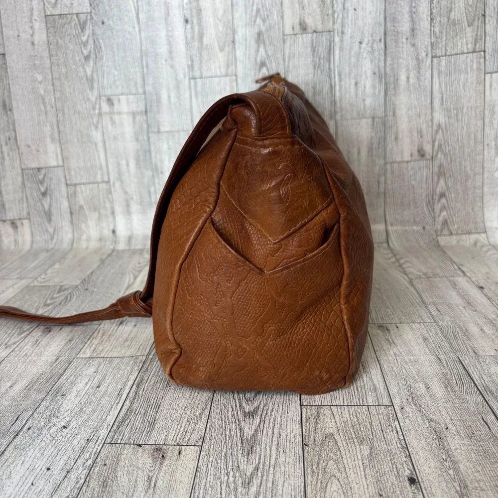 Florenzo Genuine‎ Leather Snake Embossed Shoulder Bag Brown Purse Handbag Boho